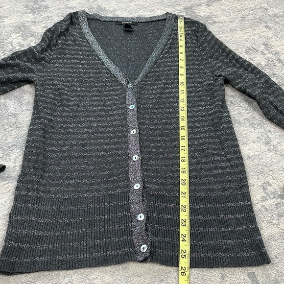 Mango Suit Gray Silver Stripe Sparkle Cardigan Sweater V Neck Sz L - Picture 5 of 9